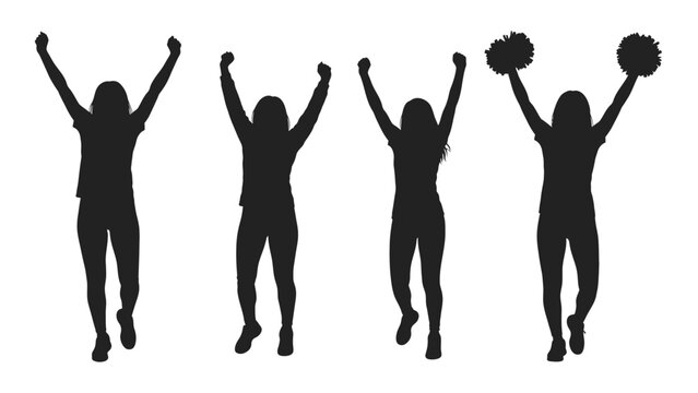 Cheerleader Silhouettes In Motion Black Shapes Against Transparent Background cheerleaders silhouette figure