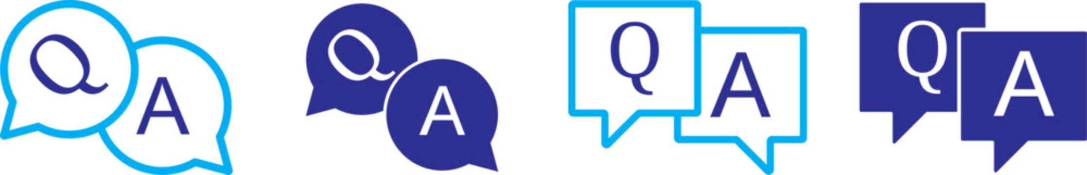 Chat question and answer icon set featuring help bubble elements for FAQ support system and digital conversation interface. Comment question icons sign vectors