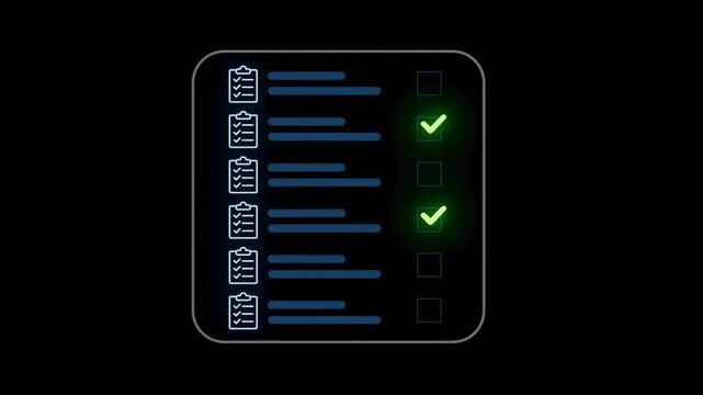 Checklist with completed tasks shown with check marks against dark background.