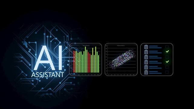 Visual representation of AI assistant technology for data analysis and processing in a digital environment.