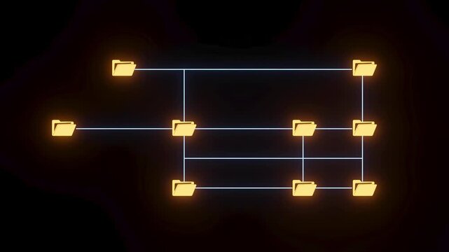 Concept of data organization with folder structures and links presented in a clear layout.