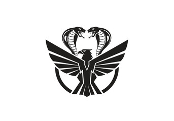 Fototapeta premium Eagle and cobra emblem bold black and white illustration on white background