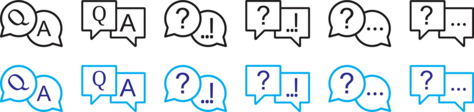 Question and answer icon set. Chat question and answer icon set featuring help bubble elements for FAQ support system and digital conversation interface. Comment question icons sign vectors. suitable 