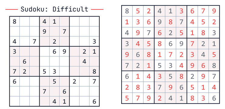 Sudoku puzzle in difficult level with empty and filled cells  
