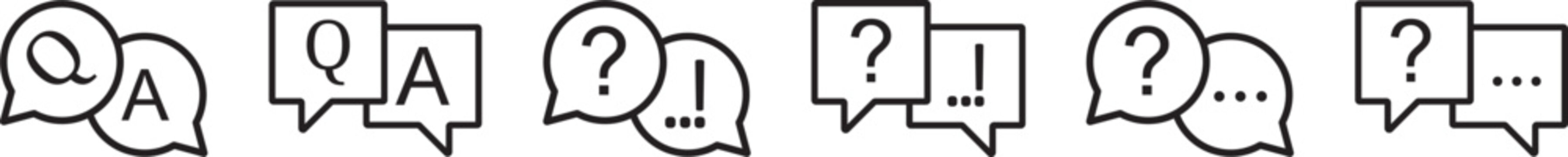 Question and answer icon set. Chat question and answer icon set featuring help bubble elements for FAQ support system and digital conversation interface. Comment question icons sign vectors. suitable 