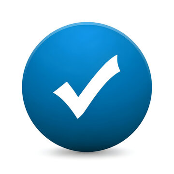 Blue glossy circle icon with a white check mark