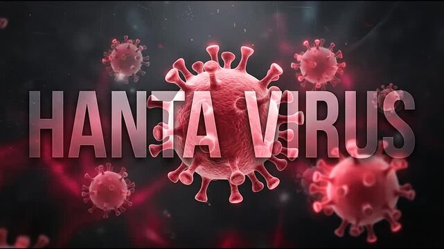 Hanta Virus text centered over large red pathogen cell.