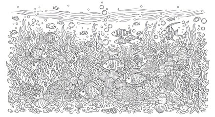 Obraz premium Underwater scene with fish and seaweed illustration.