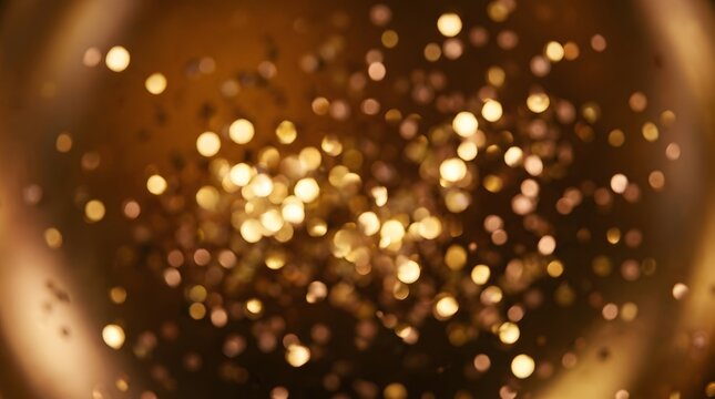 Blur Gold (bronze) glitter shine dots confetti. Abstract light blink sparkle defocus backgound