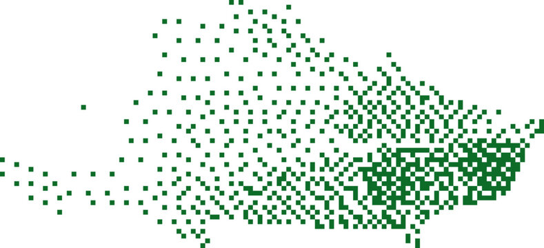 United States map formed by green dots during daylight against a white background