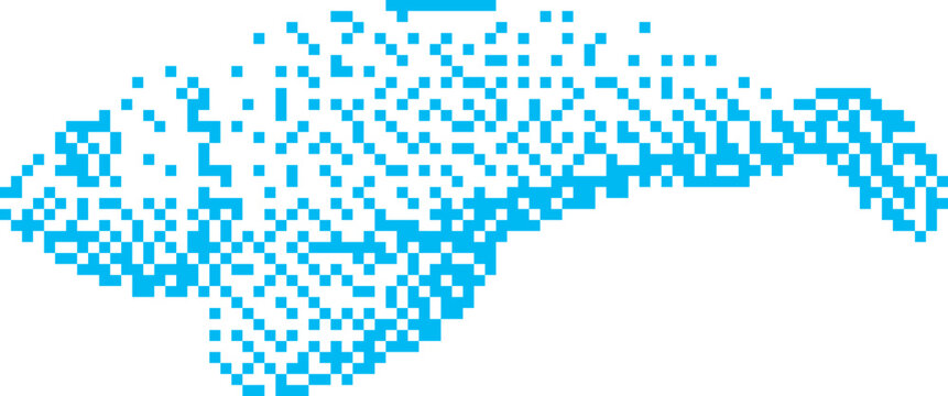 Abstract blue pixelated abstract shape against white background with copy space for design