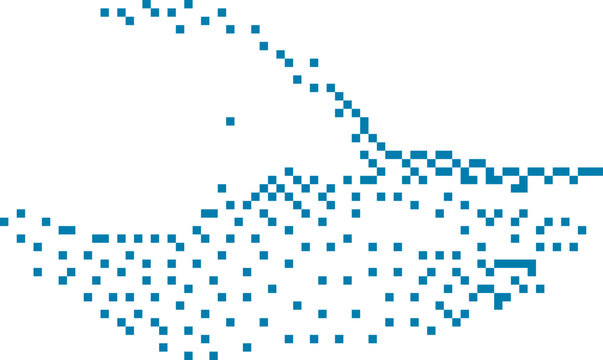 Abstract digital hand formation with blue dots on white background representing technology and connection
