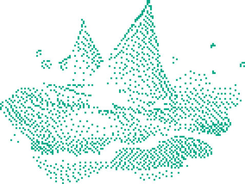 Abstract green dots forming sailing boats on rippling water during daytime with shallow depth of field