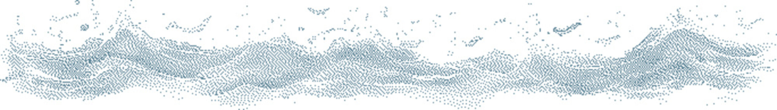 Abstract watercolor waves with small birds during daytime with soft light and airy concept