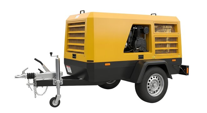Portable industrial diesel air compressor trailer for construction works.
