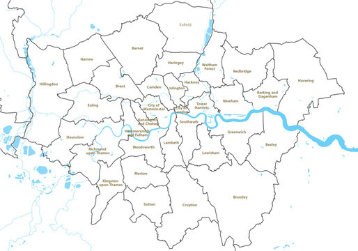 Map of Greater London boroughs administrative divisions UK vector illustratio