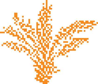 Orange pixelated palm frond against white background representing digital growth concept