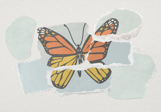 Butterfly Collage Mockup On Textured Paper PSD