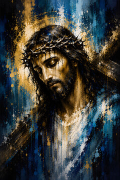 artistic modern abstract paint art of lord jesus holding cross