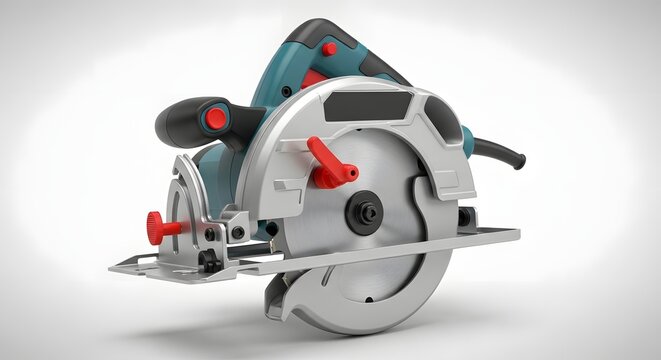 Shiny new circular saw on white background ready for woodworking projects.