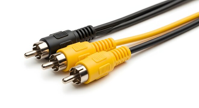Three composite audio video cables with yellow and black rca connectors.