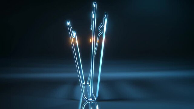 Transparent glass folder glows in high-tech setting with light effects and reflections