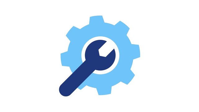 Animated spinning cogwheel and wrench tool icon