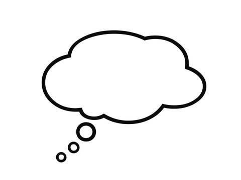 Thought bubble outline illustration for comic and creative design. Simple cloud shape creates clean element for dialogue, brainstorming, and cartoon themed graphics. Minimal black line style adds