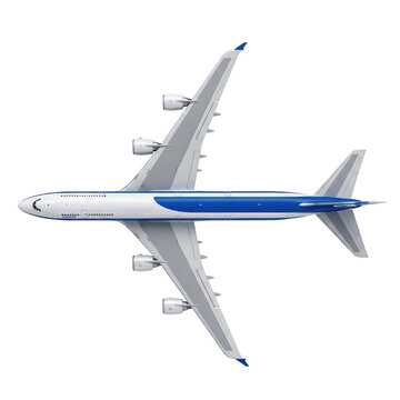 View of a four-engine passenger airplane isolated on a transparent background