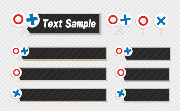 Black text base with circle and cross icons