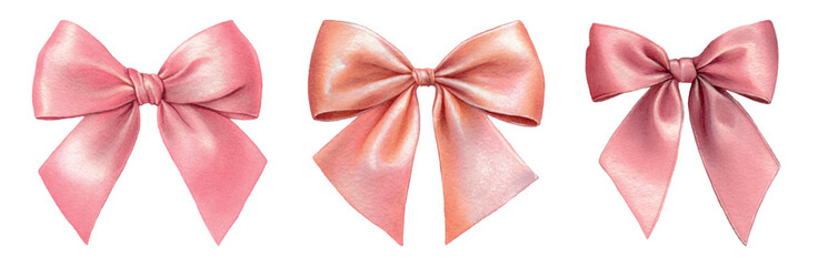 Obraz premium Pink ribbon bows set providing elegant embellishment for gifts, celebrations, holidays, events, and decorative designs, illustrating delicate artistic watercolor texture effects