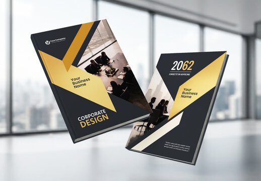 usiness Report Cover Template &ndash; Gold and Black Geometric Layout (A4)
