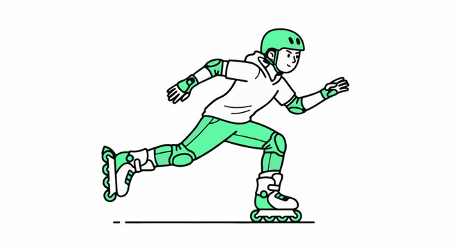 Young Rollerblader Wearing Protective Gear Skating Energetically Forward.