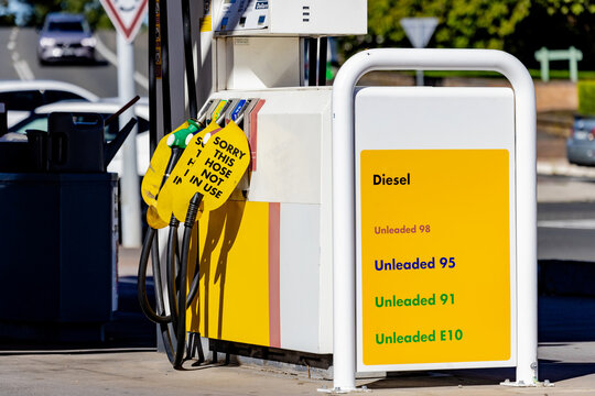 Fuel bowser for petrol and diesel showing sorry not in use sign because of fuel shortage