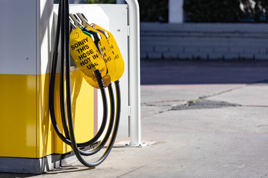 Fuel bowser for petrol and diesel showing sorry not in use sign because of fuel shortage