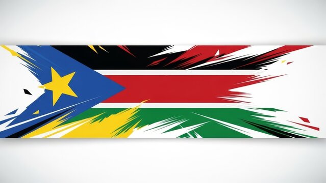 South Sudan flag abstract brush strokes on white background with a yellow star element.