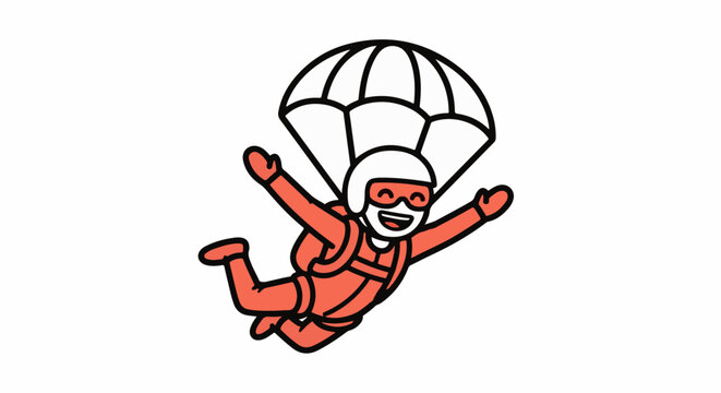 Illustration of Person Skydiving with Open Parachute Smiling.