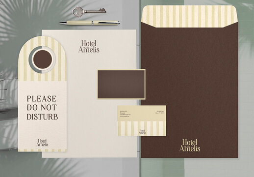 Elegant Hotel Stationery Mockup Set PSD