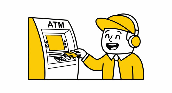 Happy technician servicing an automated teller machine unit.