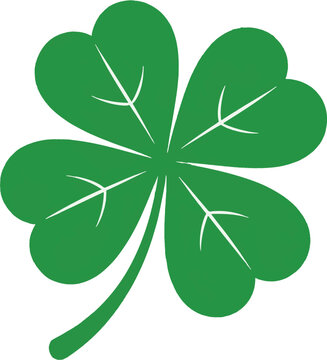 Green four leaf clover vector illustration, lucky shamrock symbol for Saint Patricks Day, isolated emerald foliage icon for luck and fortune