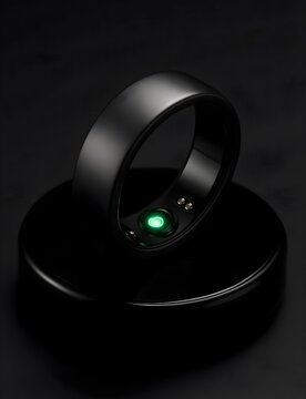 Luxury minimalist smart health tracker ring on a sleek charging dock - 1