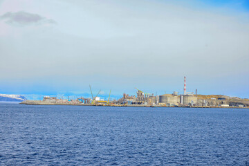 Fototapeta premium Melkøya is an island outside Hammerfest in Finnmark county. A facility has been built on the island for receiving and processing natural gas from the Snøhvit field in the Barents Sea.