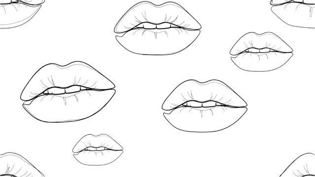 Various 2D CAD Vector illustrations of lips in different expressions and angles
