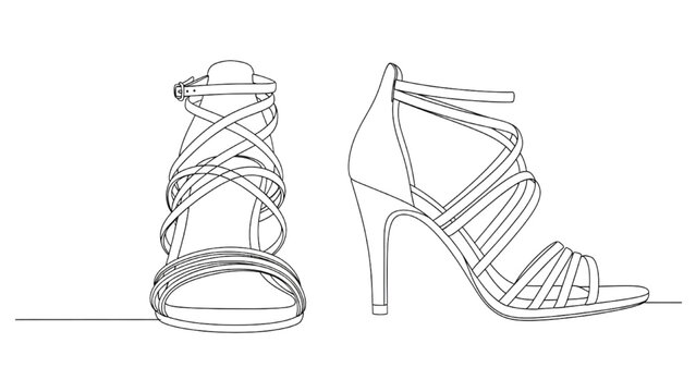 2D CAD Vector illustration of strappy high heel shoes on display