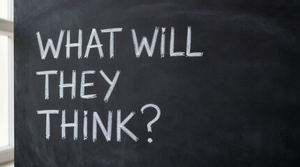 Fototapeta premium Chalkboard with question text: what will they think