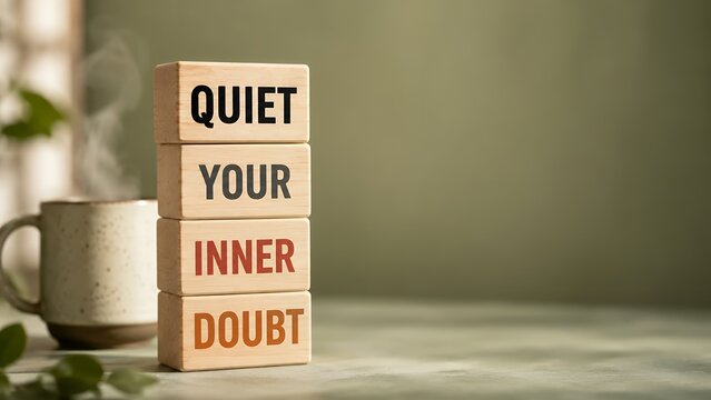Quiet your inner doubt blocks on desk, motivational desk decor