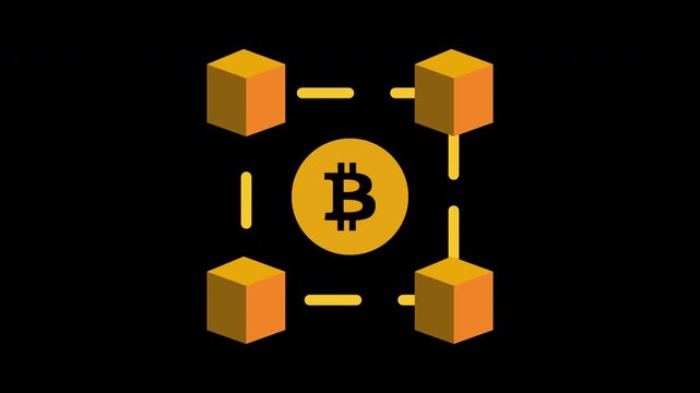 Blockchain network with bitcoin animation