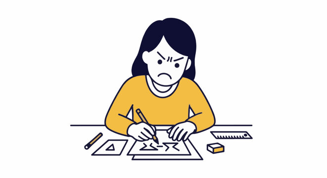 Frustrated student struggling with geometry homework assignment.