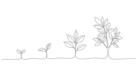 Fototapeta premium Plant growth progression, single line art, it symbolizes expansion