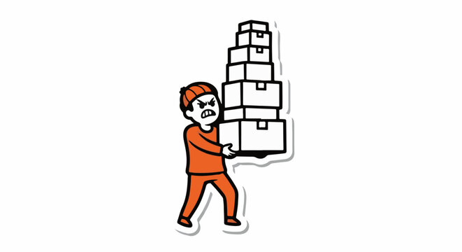 Worker carrying large stack of delivery boxes effortlessly.